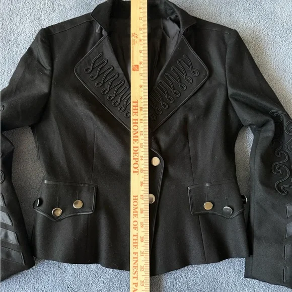 Strenesse Gabriele Strehle Germany Black Wool Cashmere embroidered jacket size 6 - Picture 6 of 9